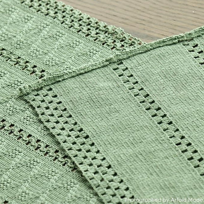 Artoid Mode Light Green Farmhouse Woven Rustic Hollow Table Runner, Seasonal Holiday Hollow Kitchen Dining Table Decoration for Home Party Decor 12x120 Inch