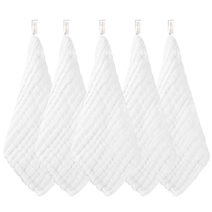 Baby Muslin Soft White Small Washcloths for Newborn Essentials Must Haves Muslin Wash Absorbent Burp Cloths Registry for Your Baby Boy Face Towel And Bath Washcloth Koo-dib 30 Pack Set + Wash Mesh Bag