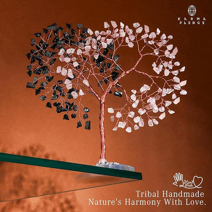 Crystal Tree for Home and Office Decoration, Black Obsidian & Rose Quartz Healing Stones Handmade Tree of Life for Positive Energy, Money, Good Luck, Christmas Decor, Birthday Gifts for Women, Mom