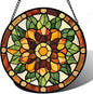 Stained Glass Window Hanging - Yellow Green Boho Style Flowers Sun Catcher for Door Garden Home Decor Suncatcher Christmas Mother's Day Birthday Gifts for Women Mom Girl Nana Friend 9.8 in