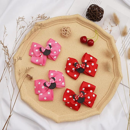 Ayesha 8pcs Mouse Ears Bow Clips for Toddler Girls Mouse Hair Bows Hair Clips Polka Dot Bows for Birthday Parties Themed Parks