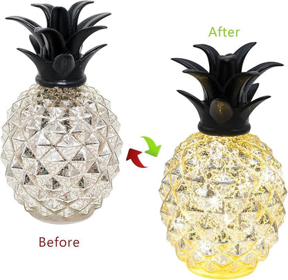 Romingo Mercury Glass Pineapple Lamp 9 Inch Batteries Operated Night Light with Timer for Living Bed Room, Women's Gift for Wife Girl Friend Silver