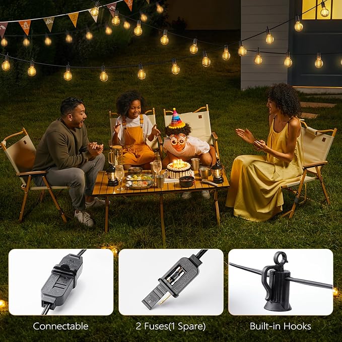 Outdoor String Lights Hanging Globe Patio Lights with 50 G40 Shatterproof Bulbs(2 Spare), IP44 Waterproof Connectable Commercial 50 Hanging Light for Indoor Outdoor Decor