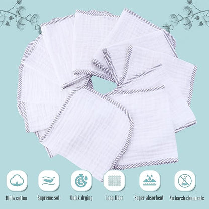 Cute Castle 12 Pack Muslin Burp Cloths for Baby - Ultra-Soft 100% Cotton Baby Washcloths - Large 20'' by 10'' Super Absorbent Milk Spit Up Rags - Burpy Cloths for Unisex, Boy, Girl - Stripe