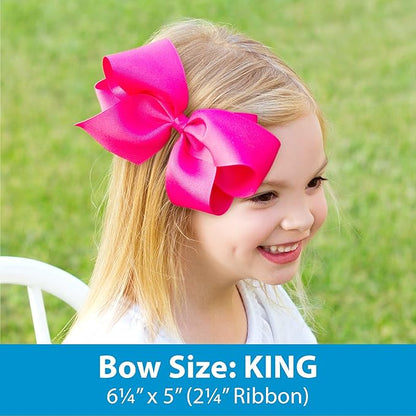 Wee Ones Girls' Classic Grosgrain Moonstitch Edge Hair Bow, No-Slip Hair Clip, Handmade, Light Orchid, King