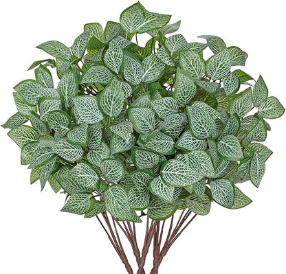 Hollyone 5 Bundles Artificial Greenery Plants Stems Faux Fittonia Leaves Plant Bouquet Fillers for Arrangement, Fake Shrub Bushes Plants for Home Centerpiece Indoor Outdoor Garden Patio Porch