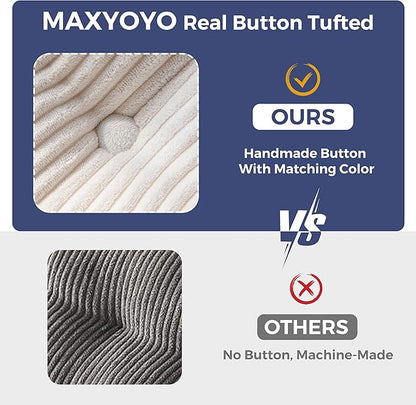 MAXYOYO Living Room Chair for Adults, Upholstered Floor Sofa with Armrests, Boneless Chair with Tufted Cushion & Backrest, Sofa in A Box, Bean Bag Couch for Bedroom Living Room, Dorm, Beige