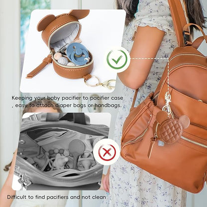 Miss Fong Pacifier Case with Clip & Cover, Holder Pod with Clasp, Holds 2 Pacifiers or Nipple Shield (Diamond Brown)