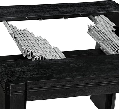 X07FO-B06-24 - 9-piece Dining Room Table Set a Rectangular Dining Table and a wooden Bench and 7 Black Linen Fabric Kitchen Chair, 39x120 Inch, Wire Brushed Black
