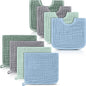 Tallew 8 Pack Muslin Burp Cloths and Baby Bibs for Boy Girl 20" x 10" Cotton Baby Bandana Drool Bibs Muslin Burp Cloths Absorbent Rag for Newborn Toddler Infant Gifts(Blue Series)