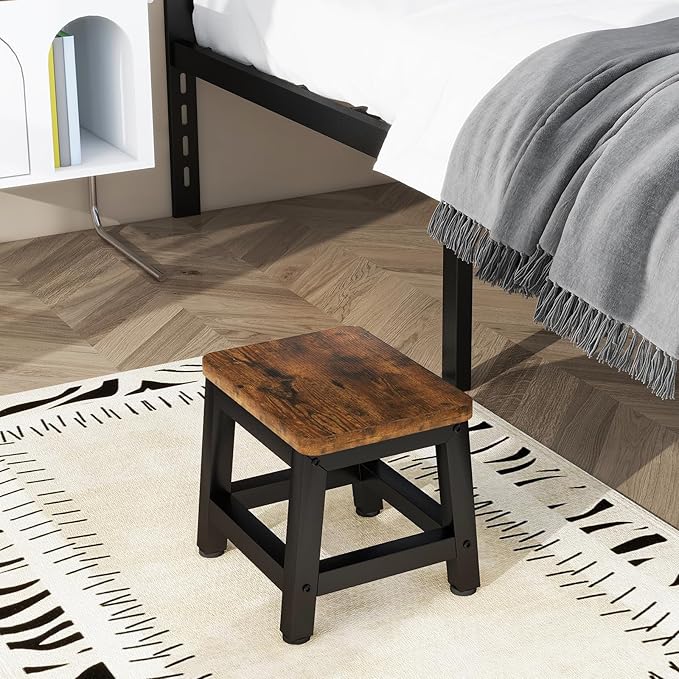 IBUYKE Small Step Stool for Adults Kids, Wooden Bedside Step Stool for High Beds, Non-Slip Stepping Foot Stool with 330 Lbs Capacity for Bedroom Livingroom Bathroom Kitchen, Rustic Brown TBD003H