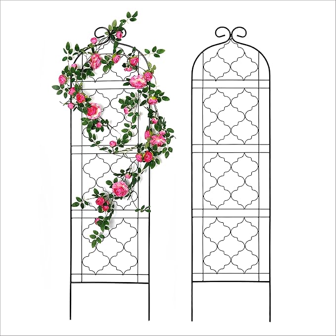 Garden Trellis for Vines and Climbing Plants Outdoor, Iron Wire Lattices Grid Panels for Potted Climbing Pergola Cucumber Tomato Rose Vegetable Flower Plant Trellises (60 * 16 Inch, Pack of 2, Black)