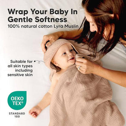KeaBabies Muslin Hooded Baby Towels for Newborn Girls, Boys - 2-Pack, 30x30 Organic Cotton Baby Bath Towels Hooded, Soft Absorbent, Toddlers, Kids, Infant, Newborn Bath Essentials (Almond, Petite)