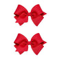 Wee Ones Girls 2 Pack Grosgrain Hair Bows with Plain Wrap Centre on a Wee Stay No Slip Clip, Small, Red