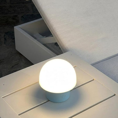 Brightech Portobello Cordless 7" Touch Table Lamp - Small Dimmable Outdoor Mushroom Light for Camping & Side Tables - Modern Rechargeable Portable Bedside Light for Desk Bedroom, Nightstand - Blue