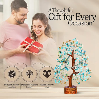 YATSKIA Turquoise Crystal Tree - Gemstone Tree - Tree of Life - Crystal Home Decor - Good Luck Charms - Spiritual Gifts for Women - Gemstones and Crystals - Chakra Stones - Meditation Decor