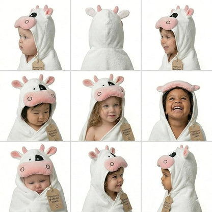 POCASOPA Hooded Towel with Cute Cow Vaquita Design - Rayon Made from Bamboo - Premium Baby Gift - Ultra Soft, Absorbent & Hypoallergenic - Large 35x35” Organic Towel for Newborns, Toddlers & Kids
