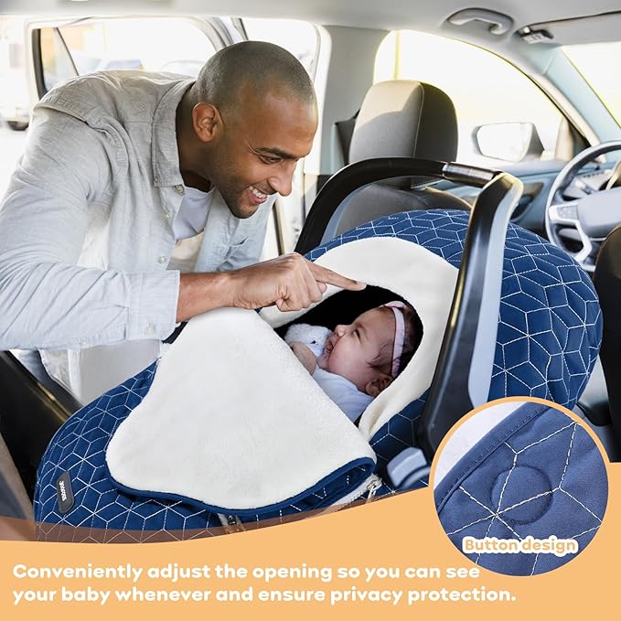 Yoofoss Baby Car Seat Cover - Winter Carseat Canopy Protects Baby from Cold Wind, Super Warm Plush Fleece Carrier Cover for Infant Boys & Girls (Blue)