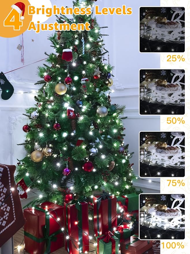 BrightChristmas Christmas Lights 1200 LED 394 FT, Waterproof Outdoor String Lights with Remote and Timer, Christmas Tree Lights with 8 Modes Dimmable, Fairy Lights for Holiday Decor (Cool White)