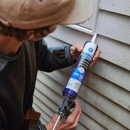 GE All Purpose Silicone Caulk, Clear, 10 fl oz Cartridge, 12 Pack - 100% Waterproof Silicone Sealant, Stronger Adhesion, Freeze & Sun Proof