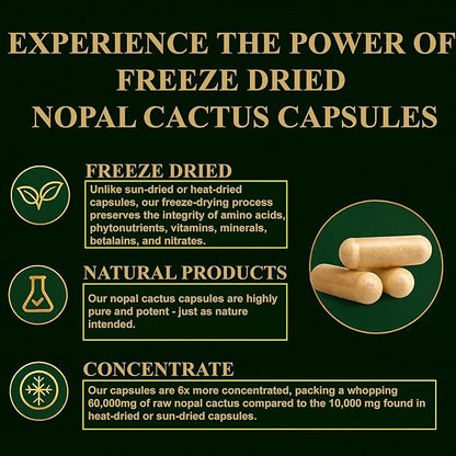 Nopal Cactus Capsules - Freeze Dried Prickly Pear Extract - Fiber Supplement for Metabolic Health Support - Rich in Betalains & Nitrates - Non-GMO - 120 Veggie Caps (2 Bottles)