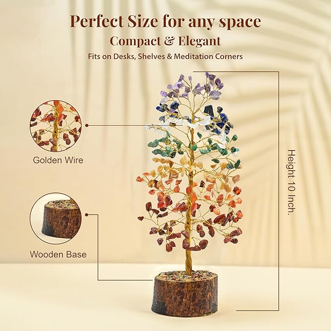 7 Chakra Tree of Life - Crystal Tree of Life, Gemstone Tree for Positive Energy, Feng Shui Tree Decor, Seven Chakra Tree, Money Tree Bonsai, Crystal Healing Stone Tree, Spiritual Gift Home Decor 10"