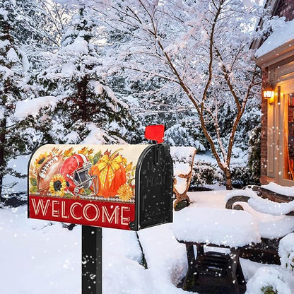 Welcome Fall Mailbox Covers Autumn Football Mail Box Cover Magnetic Standard Size 21x18 inch Sunflower Pumpkin Maple Leaf Mailbox Wraps for Outside Garden Yard