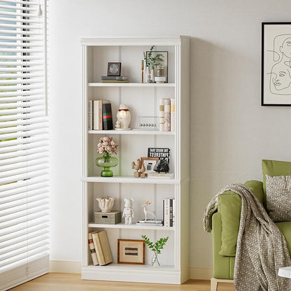 YESHOMY 72" Bookcase and Bookshelf, 5-Tier Wood Bookcases with Shelves, Tall Floor Standing Book Shelf Storage Cabinet Home Decor Furniture for Living Room, Home Office, White, 1 PCS