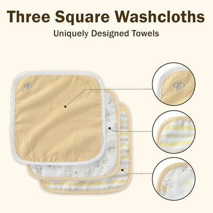 Disney Baby Winnie The Pooh Unisex Hooded Baby-Bath Towel with 3 Washcloths Set for Newborn and Infants