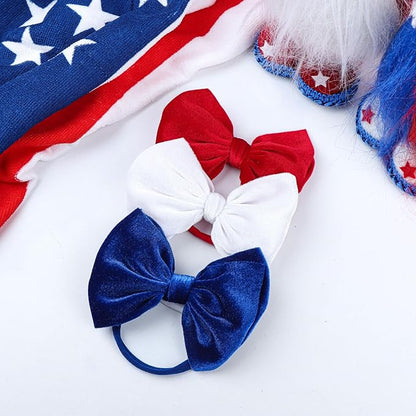 YanJie Hairband, 4th of July Baby Girl Bows Headband, Premium Soft Velvet & Nylon Fabric in Red, White, Blue, Handmade, One Size fits all, Ideal Gift for Baby Girls, 2 Pieces