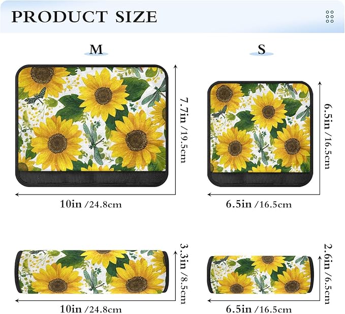 2 Pack Seatbelt Covers Seat Belt Cover Pad for Adults Boys Girls Car Seat Strap Covers Pads Cushion Universal Shoulder Strap Pad Protector for Backpack Camera Bag 6.5 Inch Cute Yellow Sunflowers and D