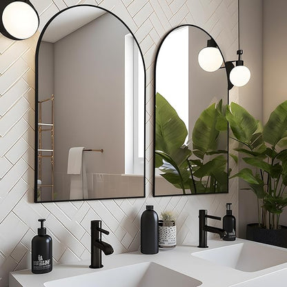 Arched Wall Mirror 24"X36", Black Bathroom Vanity Mirrors for Over Sink, Modern Farmhouse Mirror Wall Mounted, Curved Arch Design for Bedroom, Living Room & Home Decor