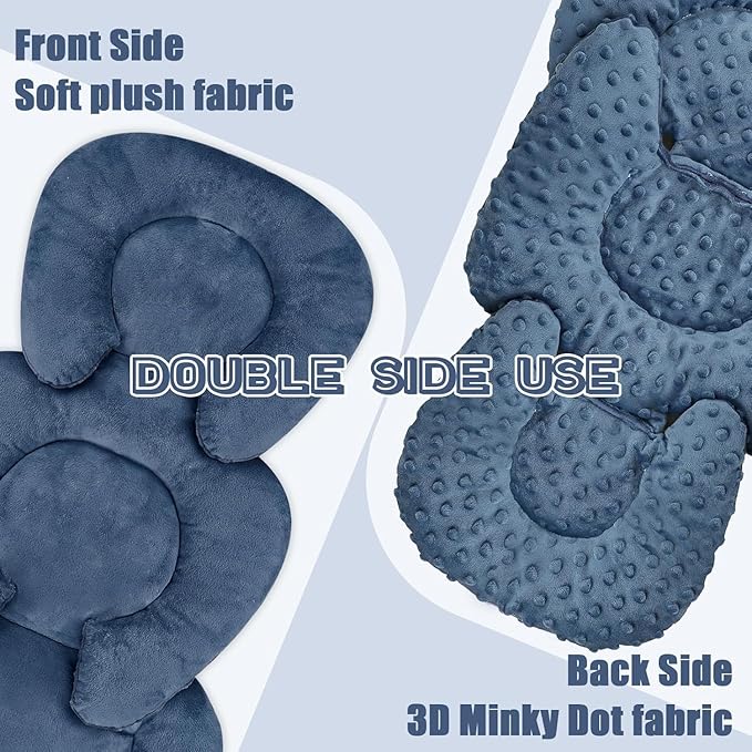 Infant Car Seat Insert Head and Body Support, GFU Reversible Newborn Insert for Carseat with Strap Pads, Soft Stroller Cushion Pillow Insert for Boys and Girls, Fits for Stroller, Swing, Blue