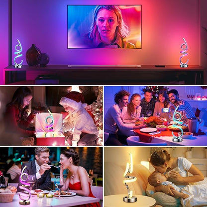 Wefomey Modern Spiral Table Lamp Color Changing Night Light Rechargeable LED Nightstand Lamp Dimmable Bedroom Lamp Remote Control for Home Decor Living Room Bedroom Office
