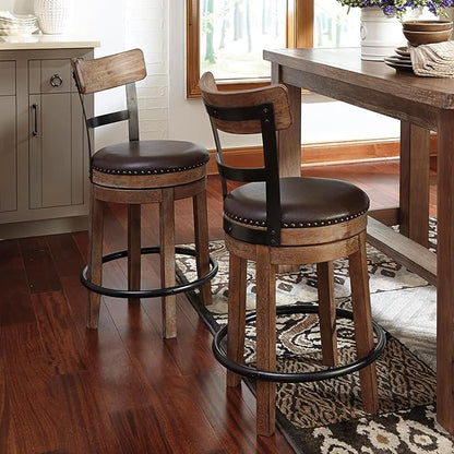 Signature Design by Ashley Pinnadel 24.25" Modern Farmhouse Swivel Counter Height Barstool, Light Brown