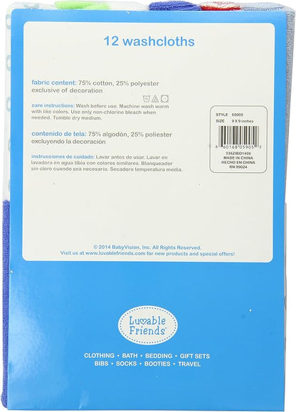 Luvable Friends Unisex Baby Cotton Rich Washcloths, Blue Stripe, One Size