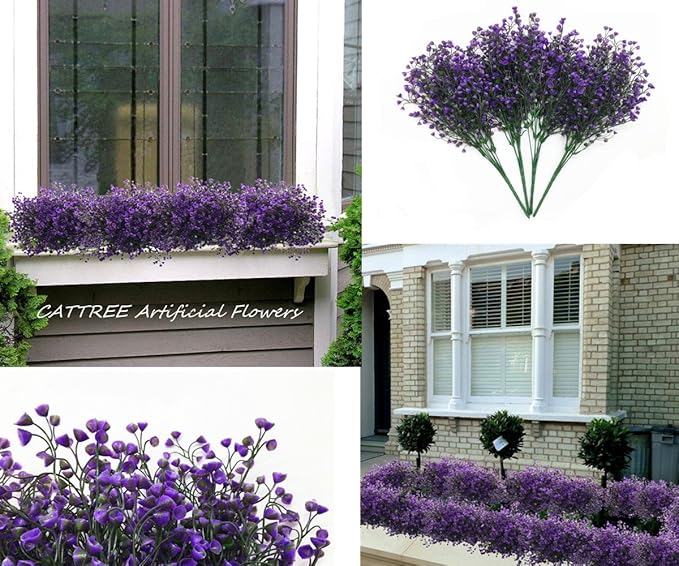 CATTREE Artificial Plants Shrubs Bushes, Plastic Fake Flowers Wedding Indoor Outdoor Home Garden Verandah Kitchen Office Table Centerpieces Arrangements Christmas Decoration - Deep Purple 4 pcs