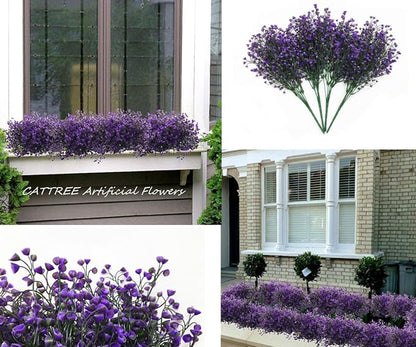 CATTREE Artificial Plants Shrubs Bushes, Plastic Fake Flowers Wedding Indoor Outdoor Home Garden Verandah Kitchen Office Table Centerpieces Arrangements Christmas Decoration - Deep Purple 4 pcs