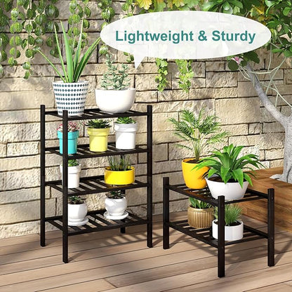 Black Small Shoe Rack for Entryway, 4-Tier Bamboo Shoe Organizer for Hallway Closet, Free Standing Shoe Racks for Indoor Outdoor