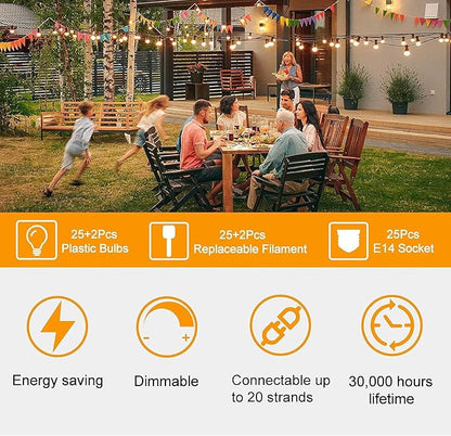 ZOTOYI Outdoor String Lights, 25 FT Bistro Lights with 13 Shatterproof ST38 LED Bulbs, Waterproof Connectable String Lights for Outside, Patio Lights String Outdoor for Backyard Porch Decor Gift