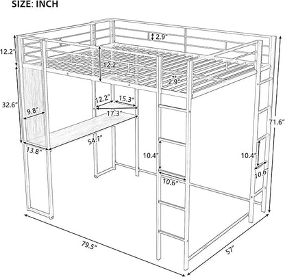 Full Size Metal Loft Bed with 2 Storage Shelves and 1 Desk,Steel Structure Bed Frame W/ 2 Build-in Ladders & Full-Length Guardrails,No Box Spring Needed,for Kids Teens Adults,Black