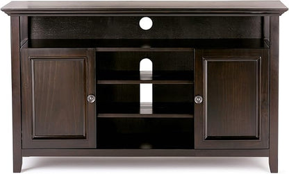 SIMPLIHOME Amherst 54-inch Wide Solid Wood TV Stand in Hickory Brown, Transitional-Style Media Console for Living Room with Adjustable Shelves and Cable Management