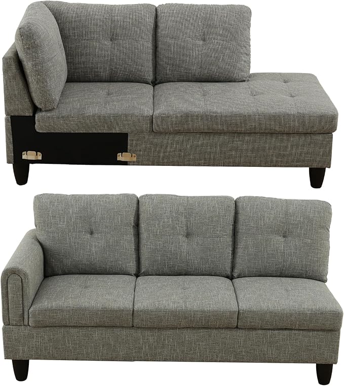 L Shaped Sectional Sofa with Ottoman, Modern Couches for Living Room, Microfiber Facing, Bedroom, Office