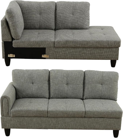 L Shaped Sectional Sofa with Ottoman, Modern Couches for Living Room, Microfiber Facing, Bedroom, Office