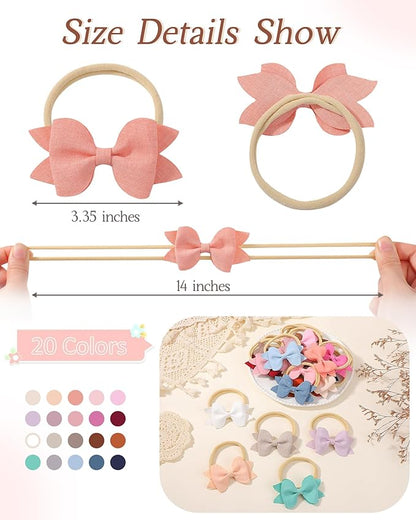 jollybows 3.35" 20pcs Baby Girls Bows Headbands Elastic Nylon Hairband Ribbon Bow Hair Accessories for Kids Toddlers Infants Newborn
