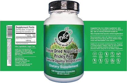 Nopal Cactus Capsules - Freeze Dried Prickly Pear Extract - Fiber Supplement for Metabolic Health Support - Rich in Betalains & Nitrates - Non-GMO - 120 Veggie Caps (2 Bottles)
