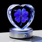 Qianwei 3D Four Leaf Clover 80mm Heart Shape Good Luck Gifts Ideas with Multicolor Lighting Base - Irish Gifts for Women Decor 4 Leaf Clover
