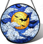 Stained Glass Window Hanging - Halloween Decorations Bats Moon Clouds Suncatcher for Doors Garden Indoor Spooky Funny Sun Catchers Gothic Decor Horror Gifts for Women Men Friend 11.8 in