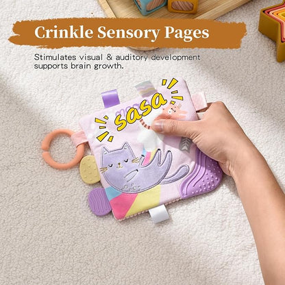 SILI FACTORY 4Pack Soft Baby Book, Touch Feel Crinkle Cloth Books for Babies, Cute Sensory Book for Babies 0-6 6-12 Months, Tummy Time Stroller Toy, Newborn for Boys Girls(Wildlife