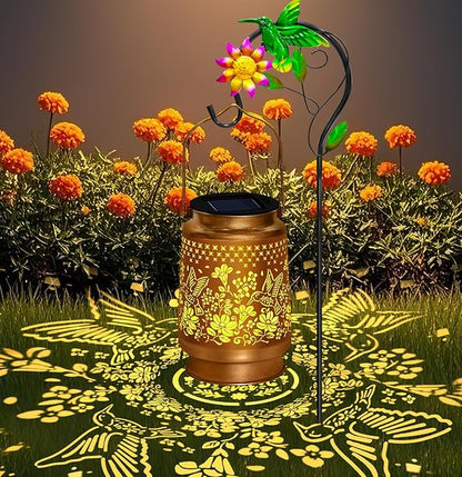 Hummingbird Solar Lanterns Outdoor Waterproof, Hanging Solar Lights Garden Lanterns with Shepherd Hook, Metal Garden Decor for Yard, Patio, Lawn, Landscape, Gifts for Women Mom Christmas